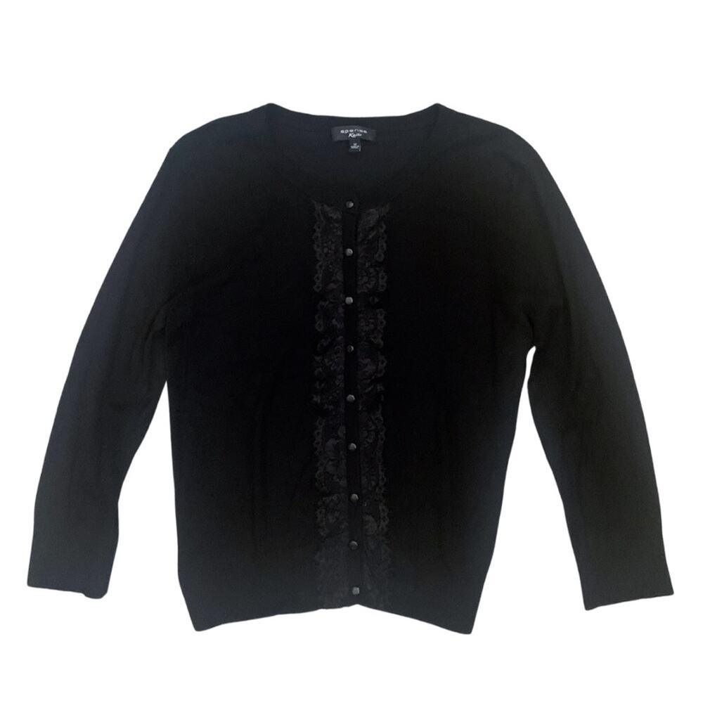 2/$30 Spense Knits Women Black Lace Cardigan Sweater Top Medium Coquette Twee